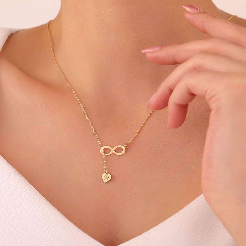 925 Ayar Gümüş Sonsuzluk ve Harfli Kalp Kolye - 1