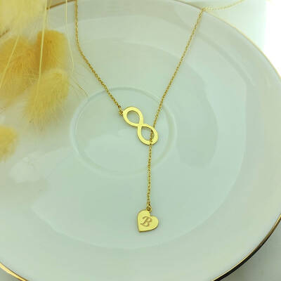 925 Ayar Gümüş Sonsuzluk ve Harfli Kalp Kolye - 2