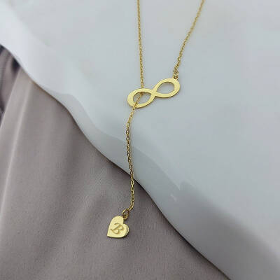 925 Ayar Gümüş Sonsuzluk ve Harfli Kalp Kolye - 4