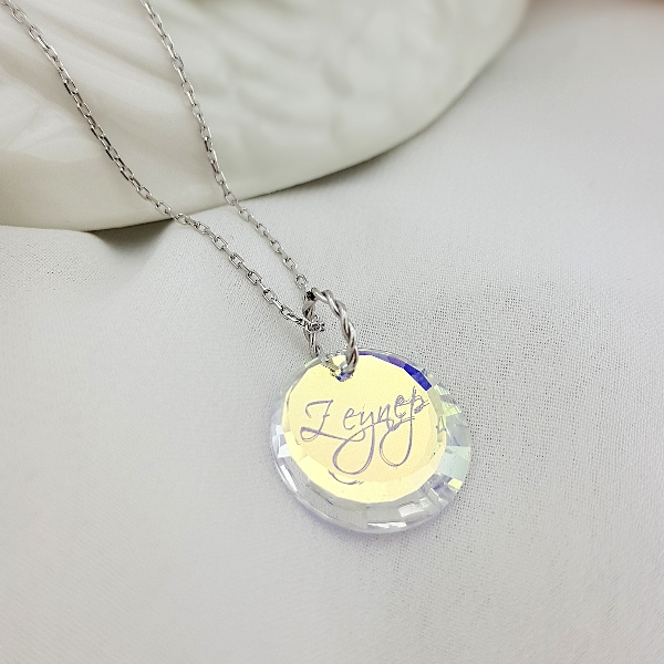 Vaoov 925 Ayar Gümüş Swarovski Taşlı İsim Kolye - 0