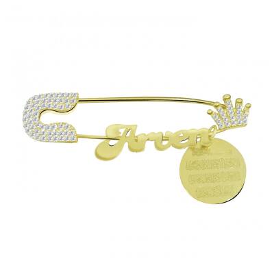 925 Ayar Gümüş Taçlı İsimli Bebek İğnesi