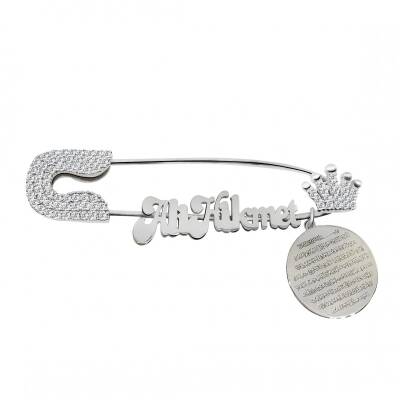 925 Ayar Gümüş Taçlı İsimli Bebek İğnesi 