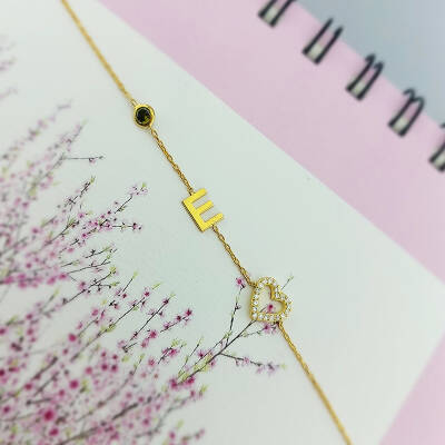 925 Ayar Gümüş Taşlı Kalp ve Harf Bileklik - 3