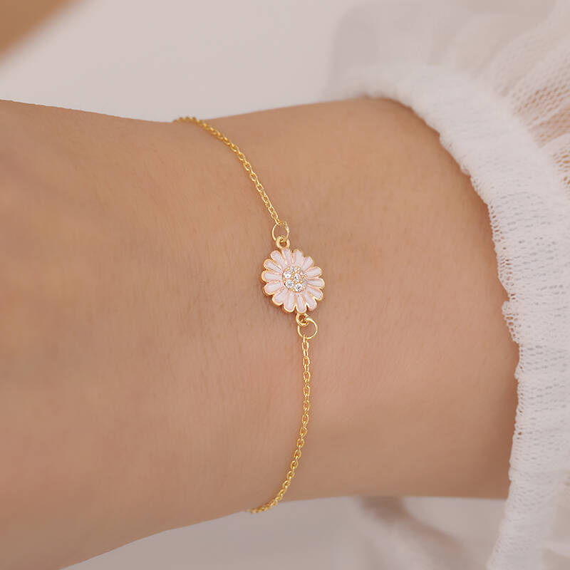 925 Ayar Gümüş Taşlı Papatya Bileklik - 1