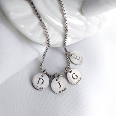 925 Ayar Gümüş Venezia Zincirli Dört Plaka Harf ve Tarih Kolye - 1