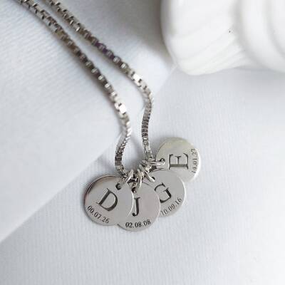 925 Ayar Gümüş Venezia Zincirli Dört Plaka Harf ve Tarih Kolye - 2