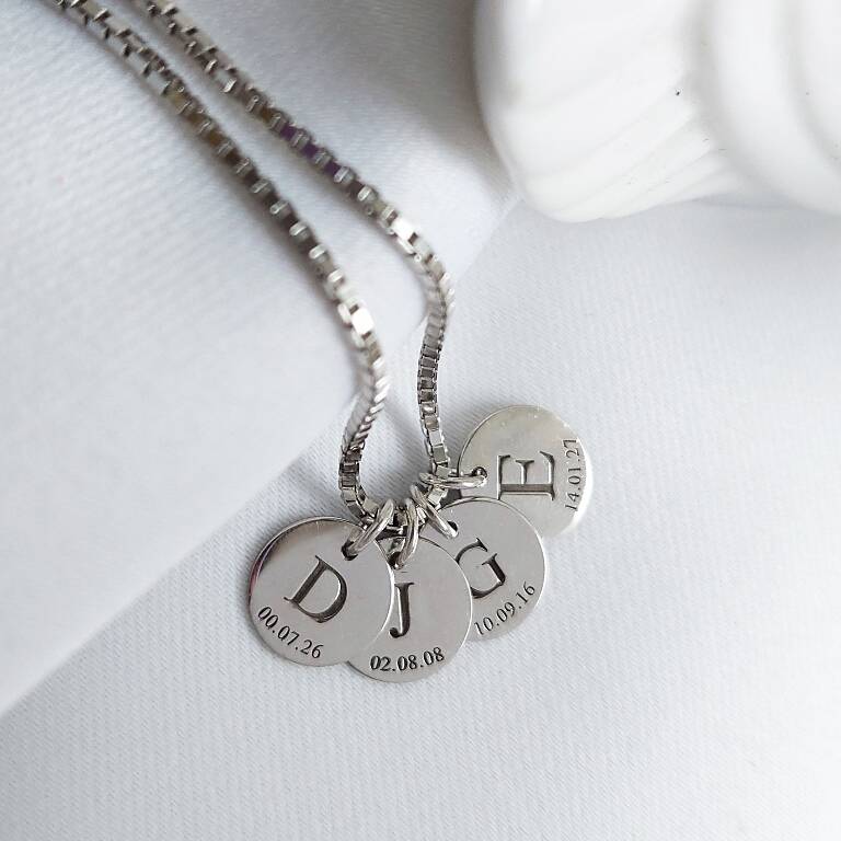 925 Ayar Gümüş Venezia Zincirli Dört Plaka Harf ve Tarih Kolye - 2