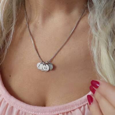 925 Ayar Gümüş Venezia Zincirli Dört Plaka Harf ve Tarih Kolye - 3