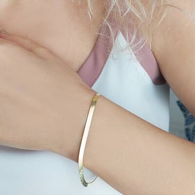 925 Ayar Gümüş Yassı İtalyan Zincir Bileklik - 1