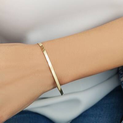 925 Ayar Gümüş Yassı İtalyan Zincir Bileklik - 2