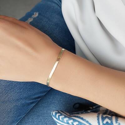 925 Ayar Gümüş Yassı İtalyan Zincir Bileklik - 3