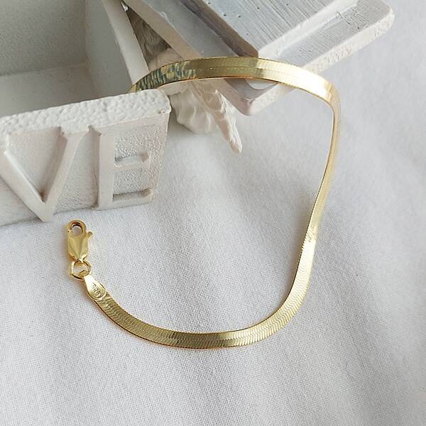 925 Ayar Gümüş Yassı İtalyan Zincir Bileklik - 4