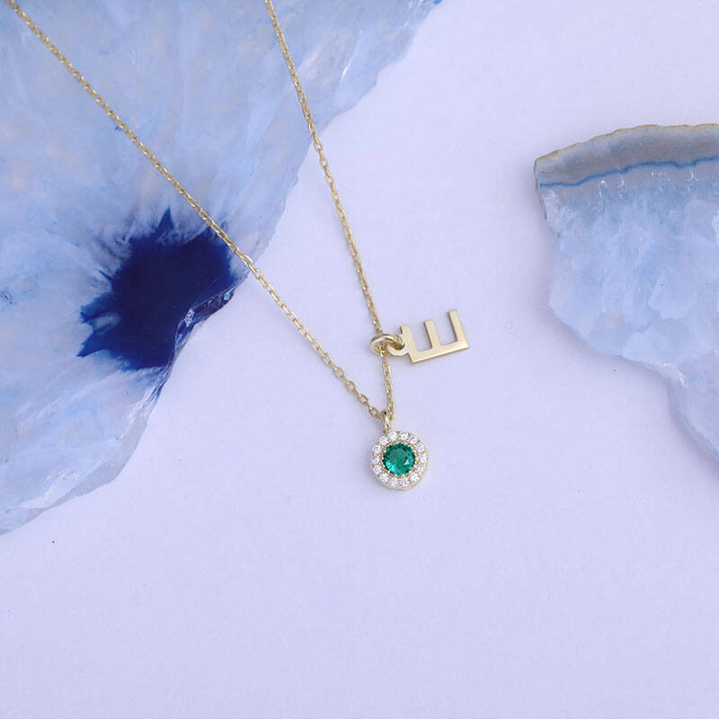 925 Ayar Gümüş Yeşil Taşlı Harf Kolye - 3