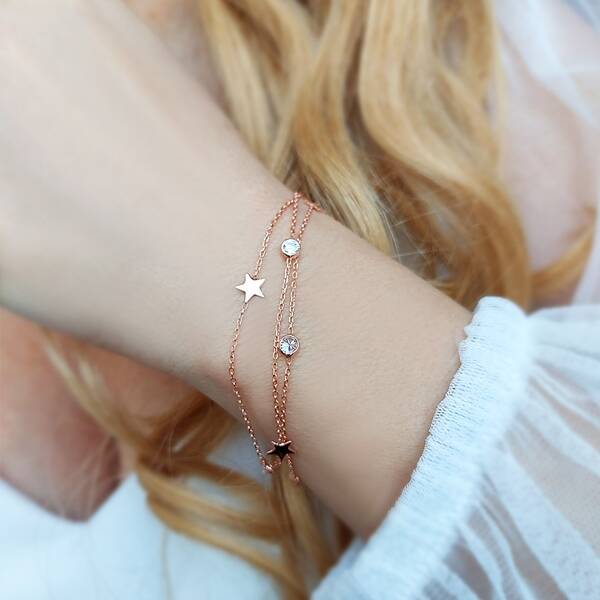 925 Ayar Gümüş Yıldız ve Taşlı Bileklik - 1