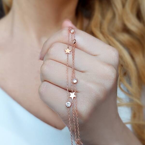 925 Ayar Gümüş Yıldız ve Taşlı Bileklik - 2