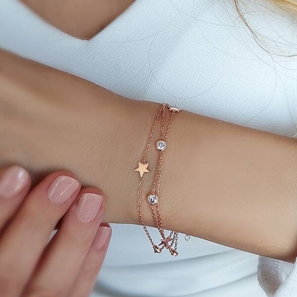 925 Ayar Gümüş Yıldız ve Taşlı Bileklik - 3