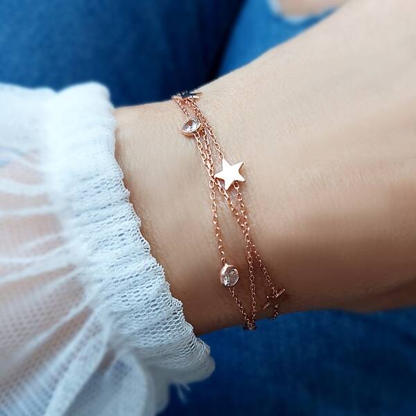 925 Ayar Gümüş Yıldız ve Taşlı Bileklik - 4