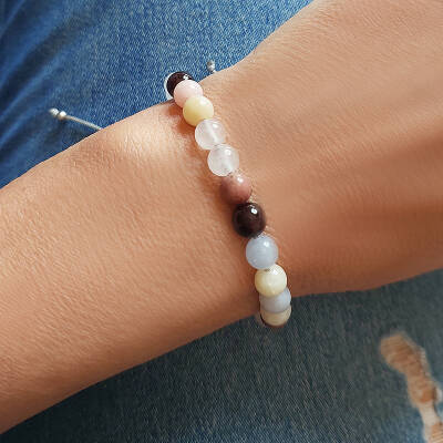 Aşk Tılsımlı Doğal Taşlı Gümüş Bileklik - 6