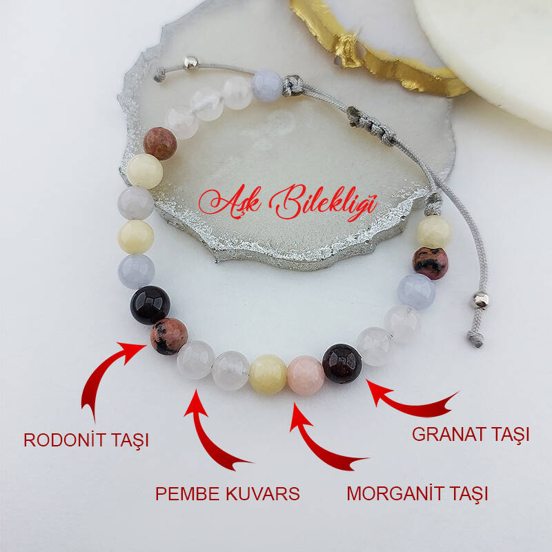 Aşk Tılsımlı Doğal Taşlı Gümüş Bileklik - 8