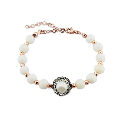Doğal İnci Sedef ve Hematit Taşlı Bileklik  - 2
