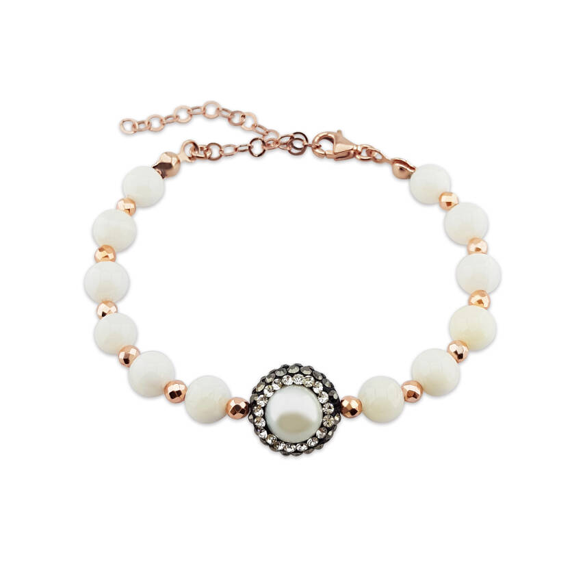 Doğal İnci Sedef ve Hematit Taşlı Bileklik  - 2