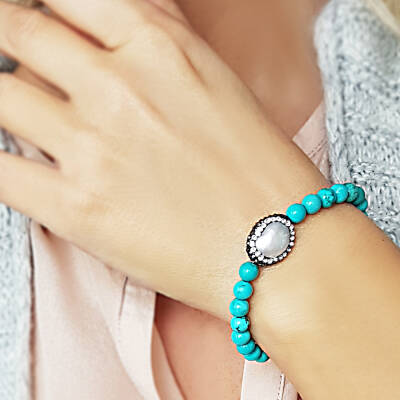 Doğal İnci ve Firuze Taşlı Bileklik