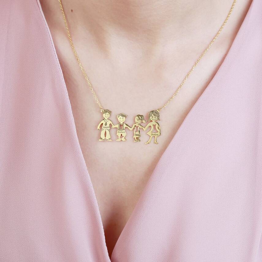 Dört Figürlü Aile Kolyesi - 1