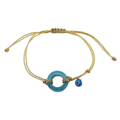 El Yapımı Cam Gümüş Nazarlı Bileklik   - 2