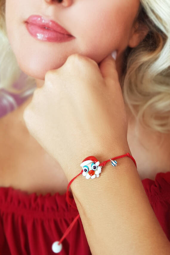 El Yapımı Cam Noel Baba Gümüş Bileklik   - 1