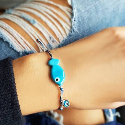 El Yapımı Murano Camı Nazarlı Balık Bileklik - 1