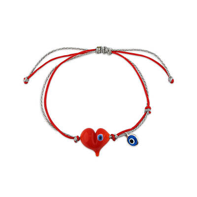 El Yapımı Murano Camı Nazarlı Kalp Bileklik - 2