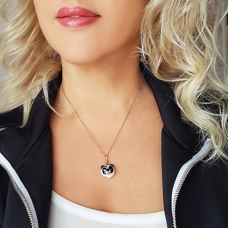 El Yapımı Murano Camı Panda Gümüş Kolye - 2