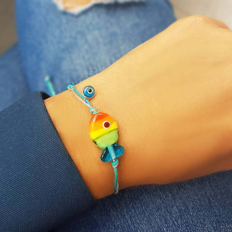 El Yapımı Murano Camı Renkli Balık Bileklik - 2