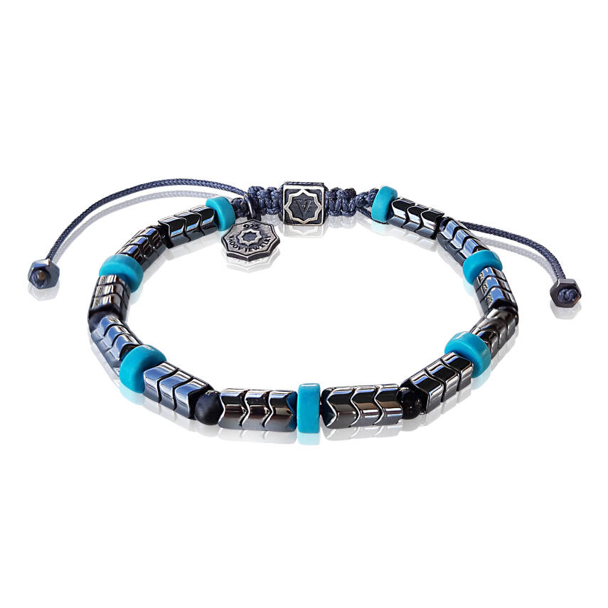 Firuze ve Hematit Taşlı Gümüş Erkek Bileklik  - 1