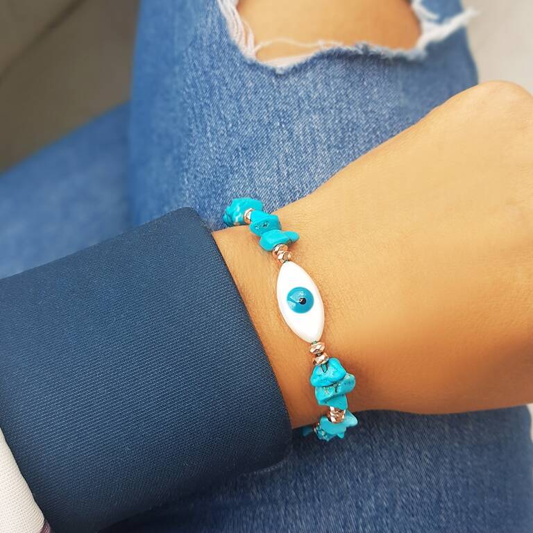 Firuze ve Hematit Taşlı Sedef Bileklik - 1