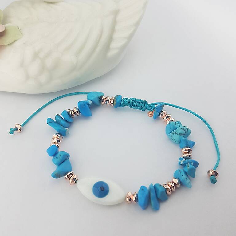 Firuze ve Hematit Taşlı Sedef Bileklik - 2