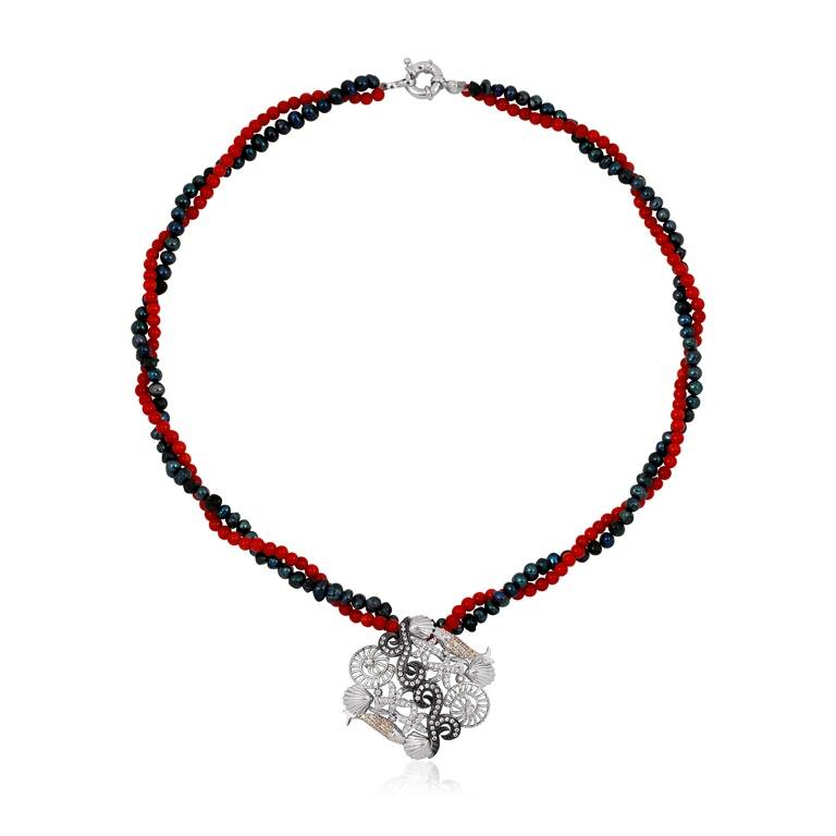 Gümüş İnci ve Mercan Deniz Kolye - 1