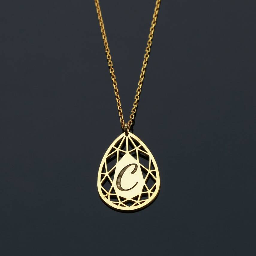 Gümüş VAOOV Lazer Kesimli Harf Kolye - 2