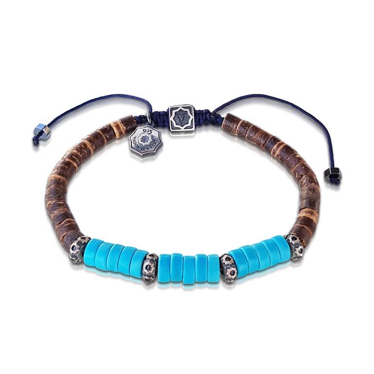 Hindistan Cevizi Kabuğu ve Firuze Taşlı Gümüş Erkek Bileklik - 1