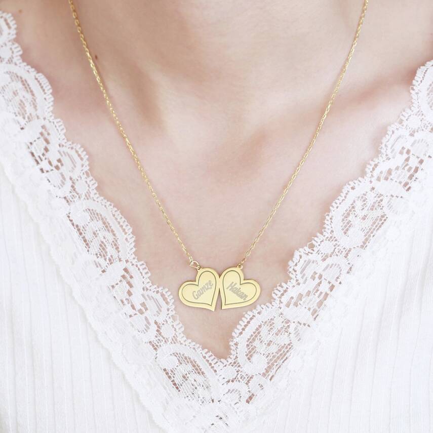 İki Kalpli Plaka Kolye - 1