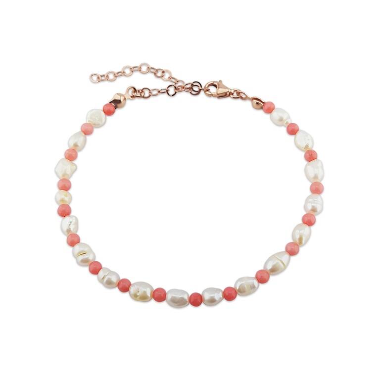 İnci ve Mercan Taşlı Gümüş Bileklik - 2