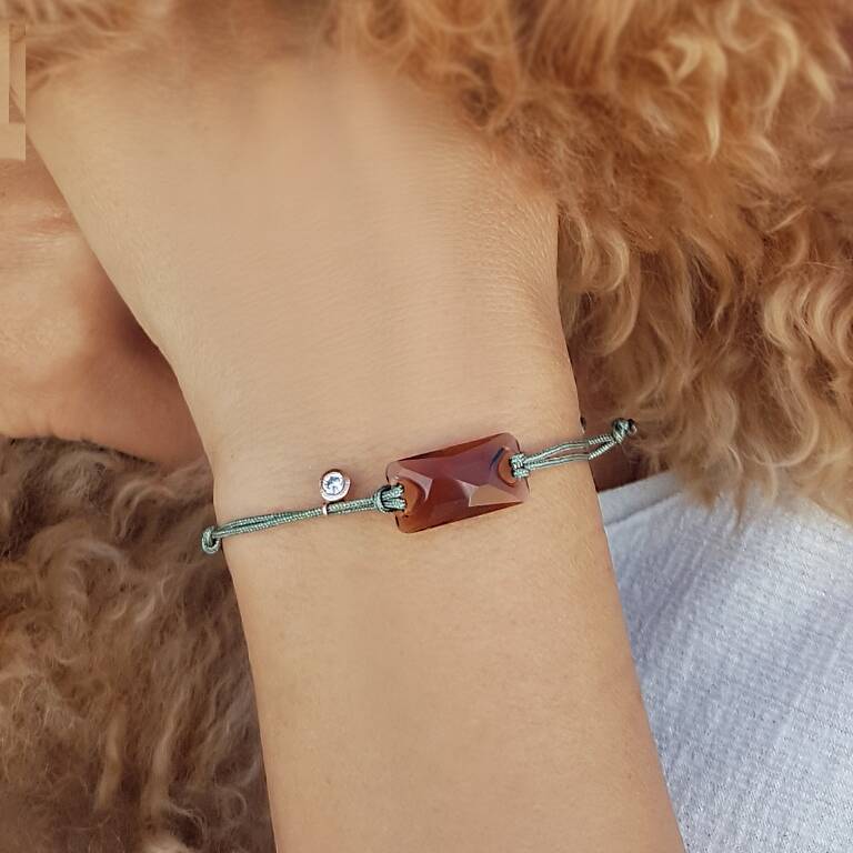 Kahverengi Swarovski Taşlı Gümüş Bileklik - 1