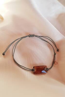 Kahverengi Swarovski Taşlı Gümüş Bileklik - 2