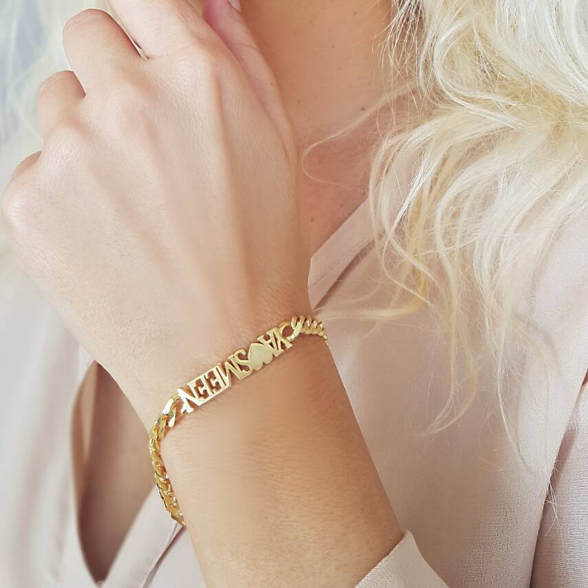 Kalın Lazer Kesim Gümüş İsimli Bileklik - 1