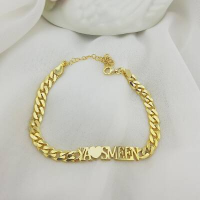 Kalın Lazer Kesim Gümüş İsimli Bileklik - 2