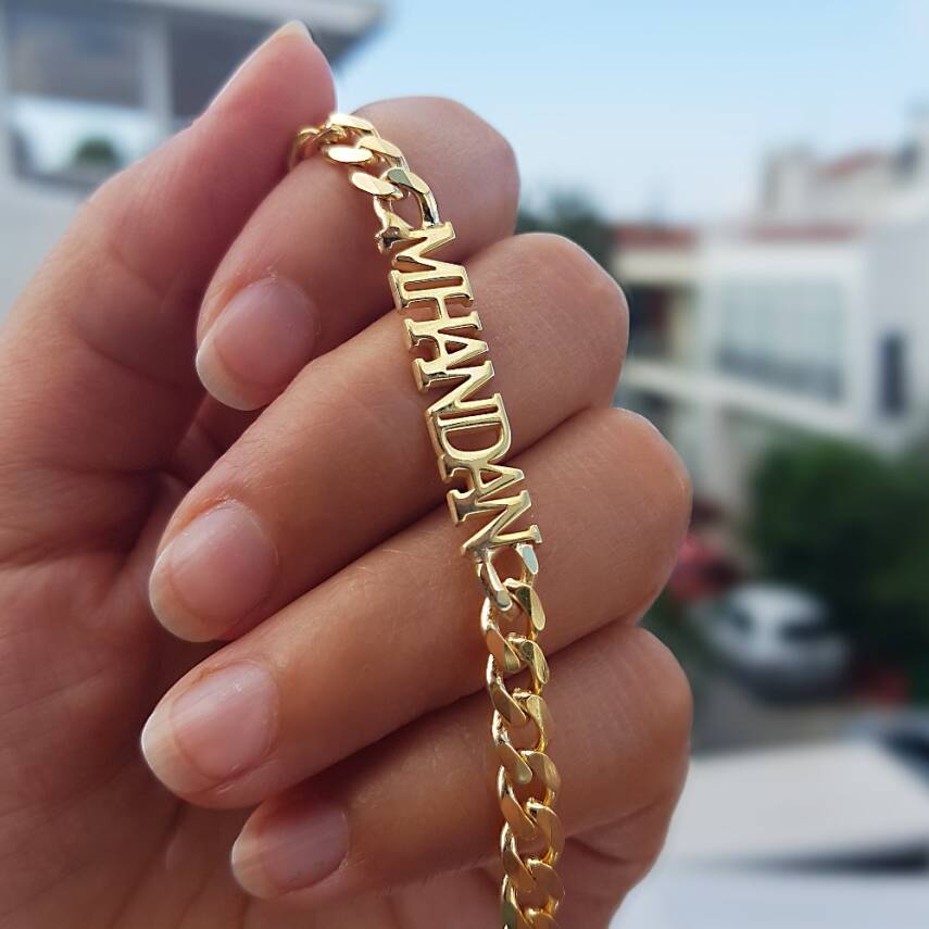 Kalın Lazer Kesim Gümüş İsimli Bileklik - 3