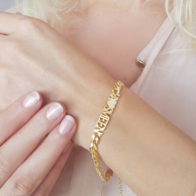 Kalın Lazer Kesim Gümüş İsimli Bileklik - 4