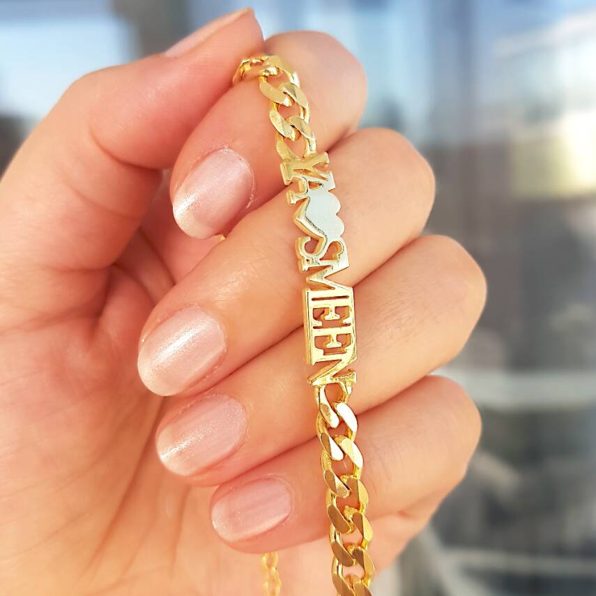 Kalın Lazer Kesim Gümüş İsimli Bileklik - 5