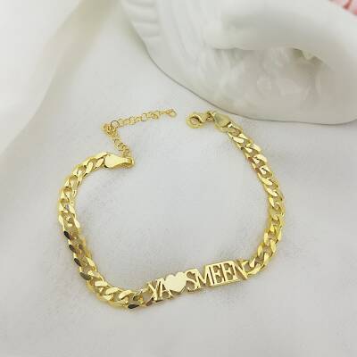 Kalın Lazer Kesim Gümüş İsimli Bileklik - 6