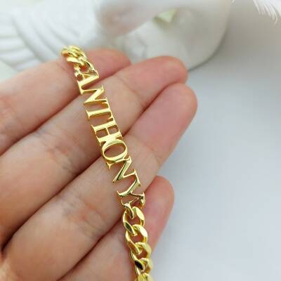 Kalın Lazer Kesim Gümüş İsimli Bileklik - 8